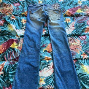 ALOUETTE LIMITED-EDITION JEANS: tapered wash color w/ designer pockets- Size 25